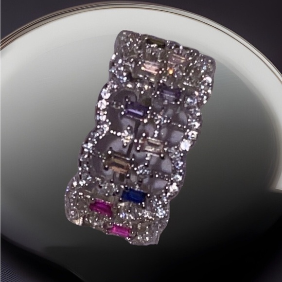 Sterling Silver Multi-Colored Stone Ring Size 7 - Picture 6 of 7